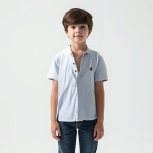 SHEIN Boys Blue Mandarin Collar Shirt - Size 7Y - Minimalist Boho Style